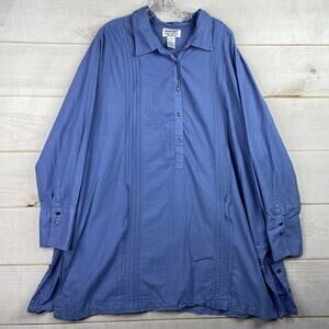 Mainstreet Blues 2X Blue Pintuck Pleats Button Boho Fine Cotton Tunic Shirt Top